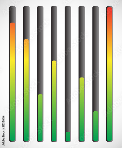 Vertical level indicator set with color code (Red at high level)
