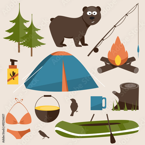Camping set. Flat vector illustration