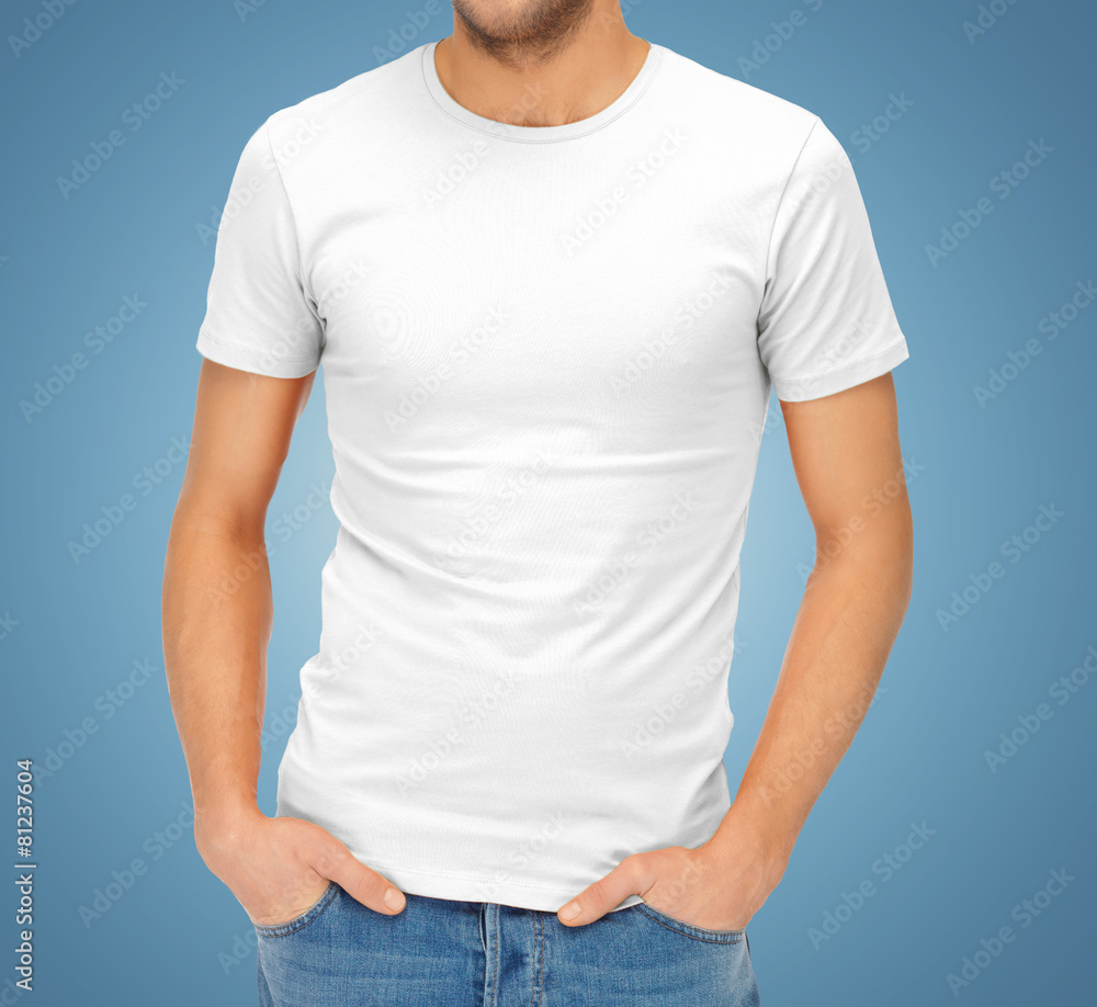 close up of man in blank white t-shirt close up of man in blank white t-shirt