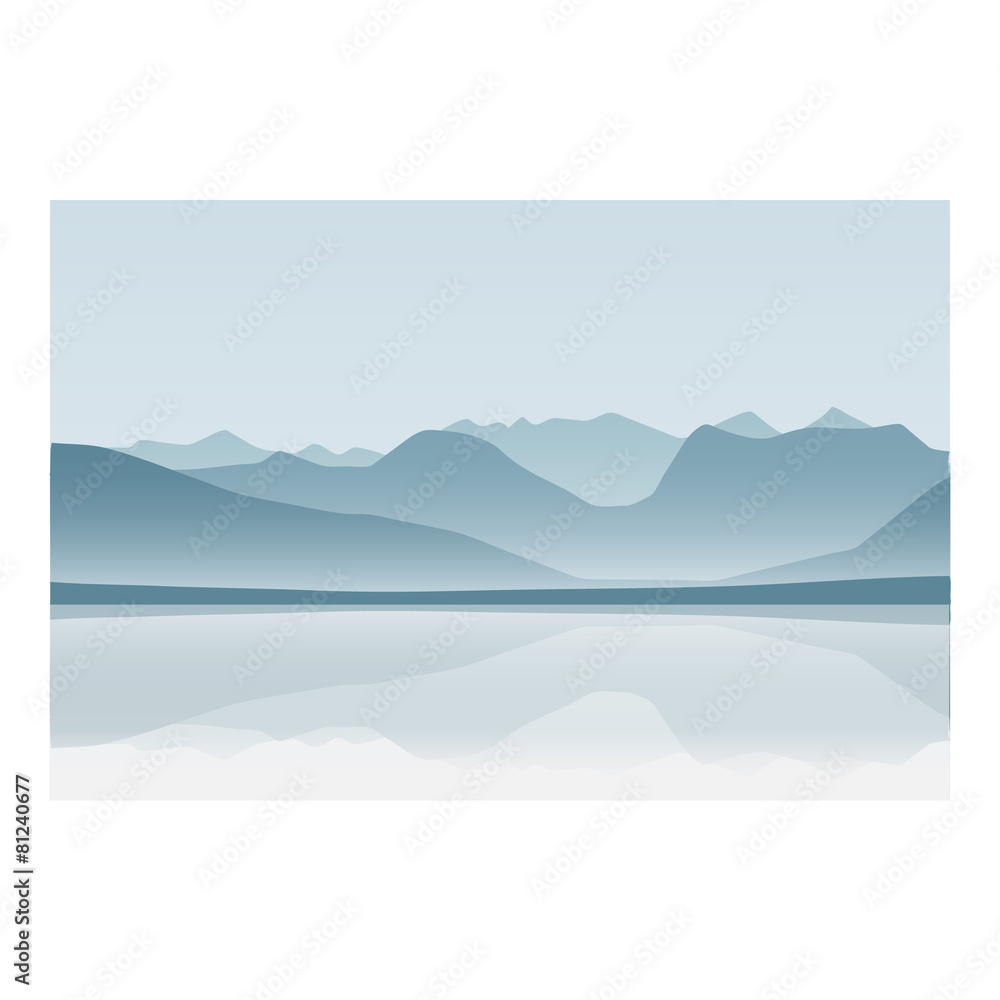 Mountain and ocean landscape background blue