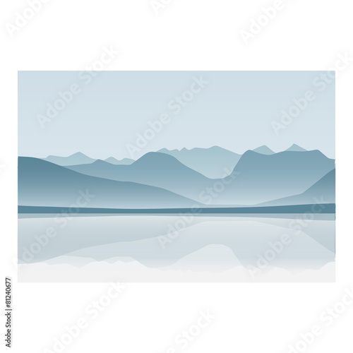 Mountain and ocean landscape background blue