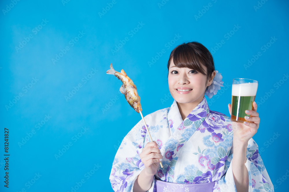 浴衣ポートレート(ブルーバック)