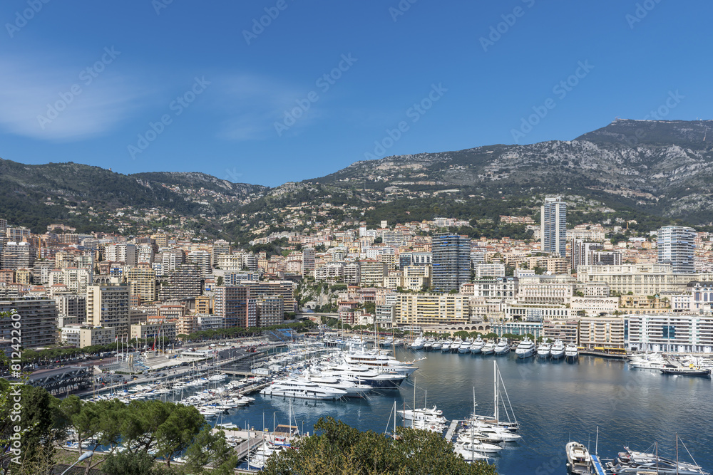 View across Port Hercule in Monaco towards Monte Carlo