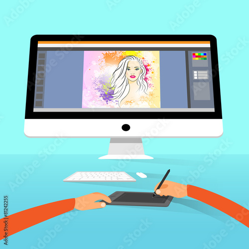 Graphic designer photographer portrait photo retouch workspace