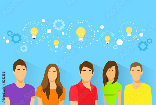 creative students team idea, diverse group of people icon avatar