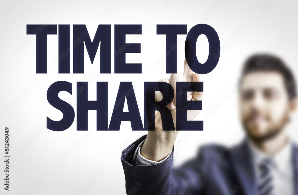 Business man pointing the text: Time to Share Business man pointing the text: Time to Share