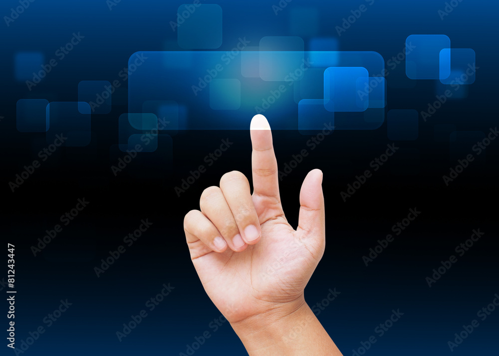 Hand pressing buttons with technology background Hand pressing buttons with technology background