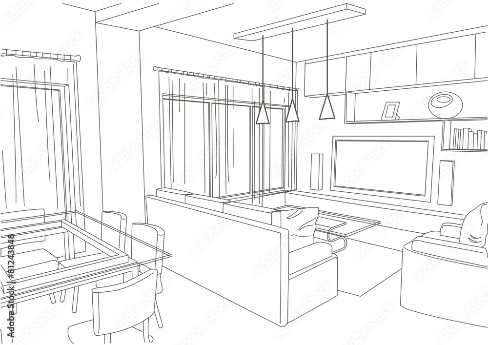 linear architectural sketch living-room studio linear architectural sketch living-room studio