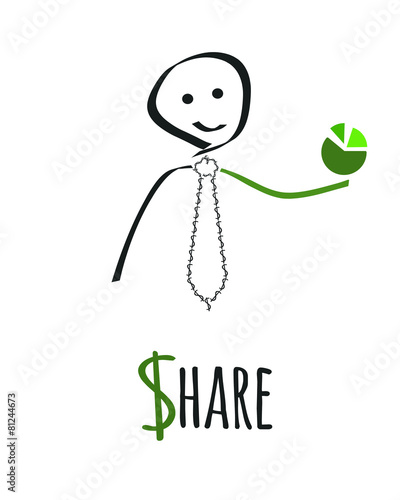 Cartoon businessman explaining shares