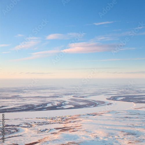 Short winter day in tundra