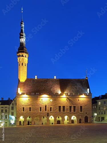 Evening view of the Tallinn Town Hall, Estonia