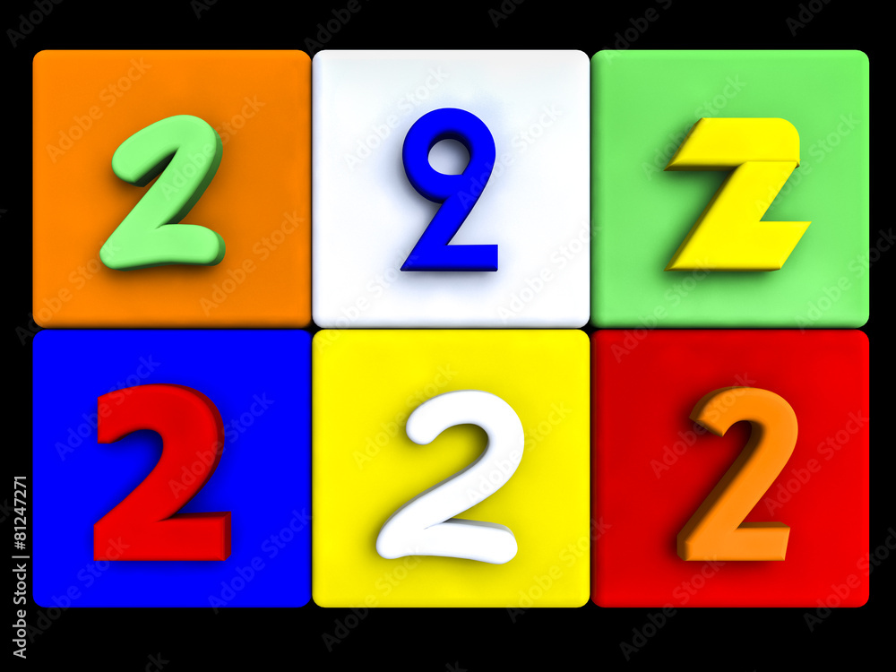 various numbers 2 on colored cubes various numbers 2 on colored cubes