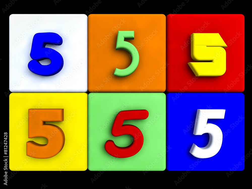 Obraz premium various numbers 5 on colored cubes