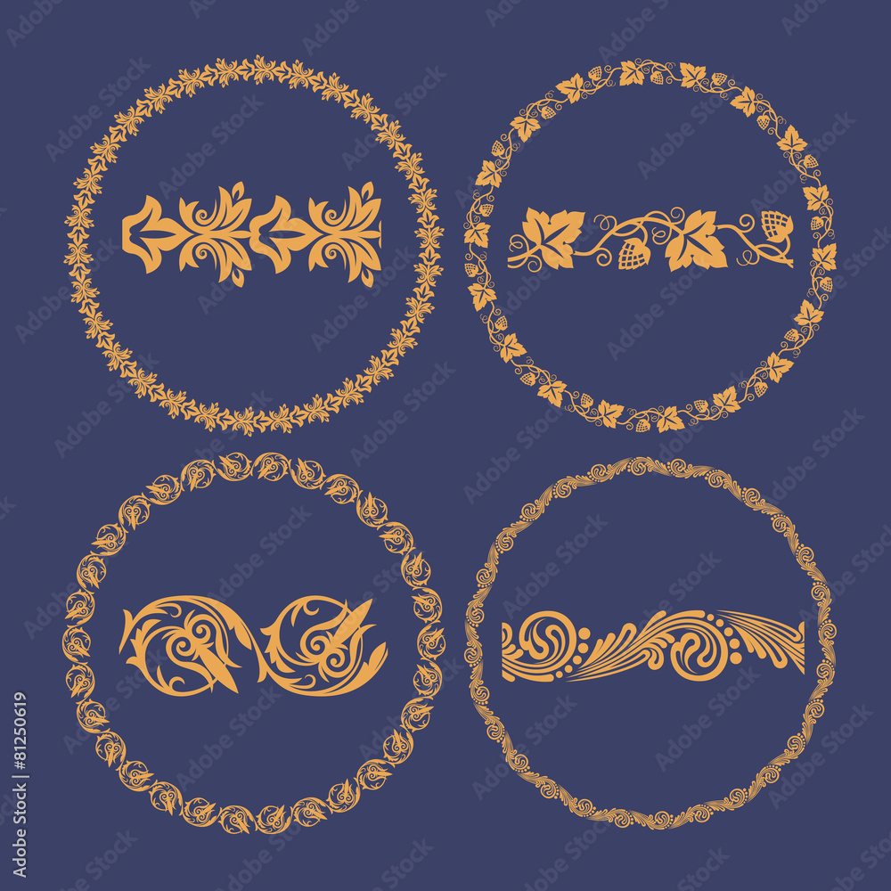 Vector set of floral elements. Seamless pattern for frames and b Vector set of floral elements. Seamless pattern for frames and b