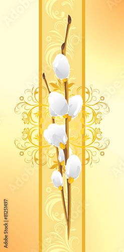 Ornamental seamless border with pussy willow branch