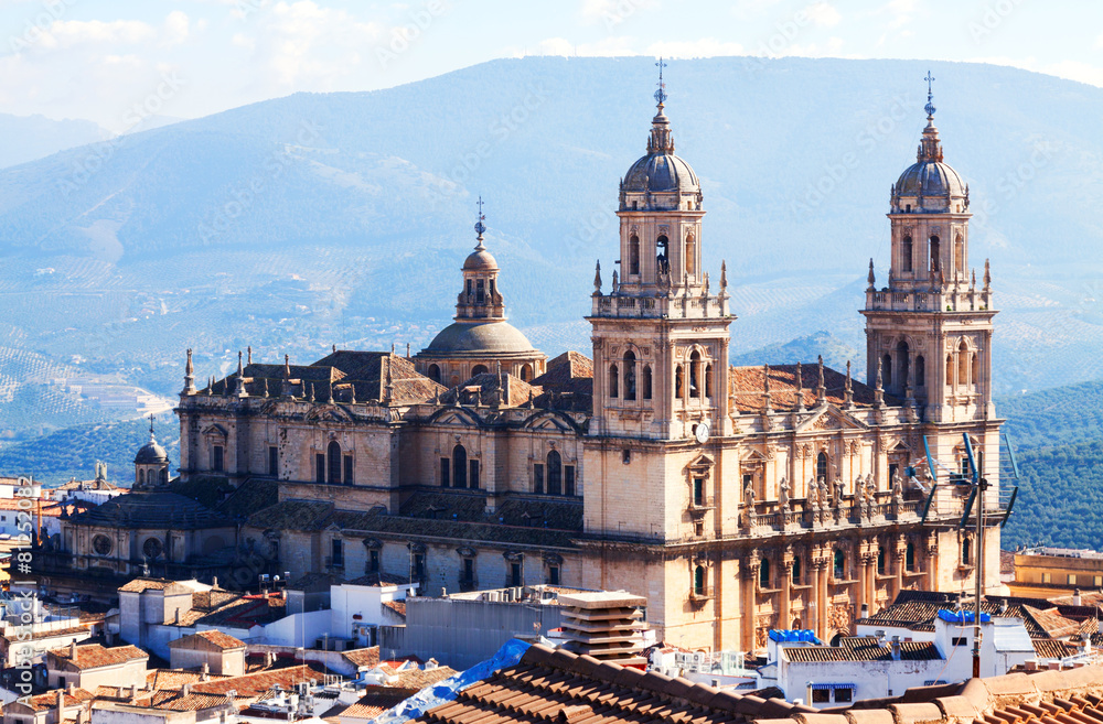 Outdoor view of Renaissance style Cathedral in Jaen