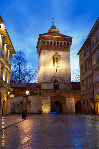 City wall and gate in the old town of Krakow, Poland. #81253035