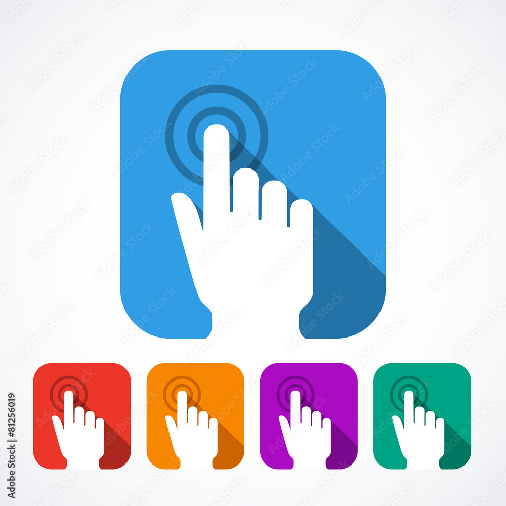 Obraz premium Vector click hand icons. 5 different colors