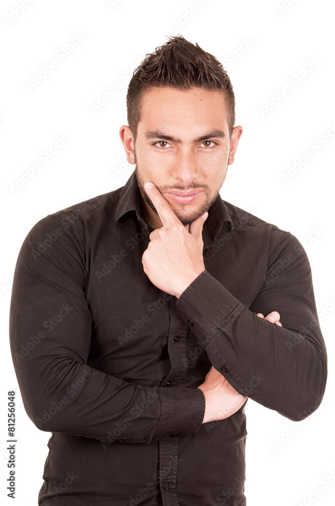 handsome brunette young man posing wearing black shirt handsome brunette young man posing wearing black shirt