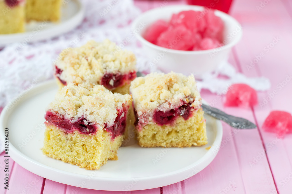 cherry pie with crispy crumbs. selective focus cherry pie with crispy crumbs. selective focus