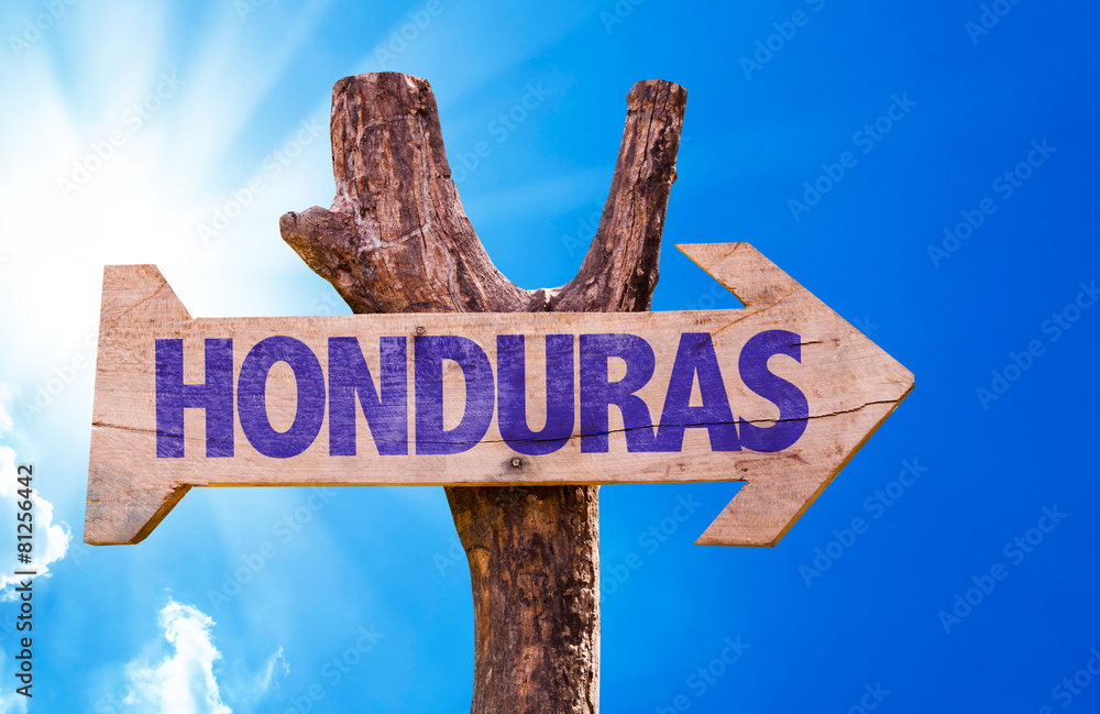 Honduras wooden sign with sky background