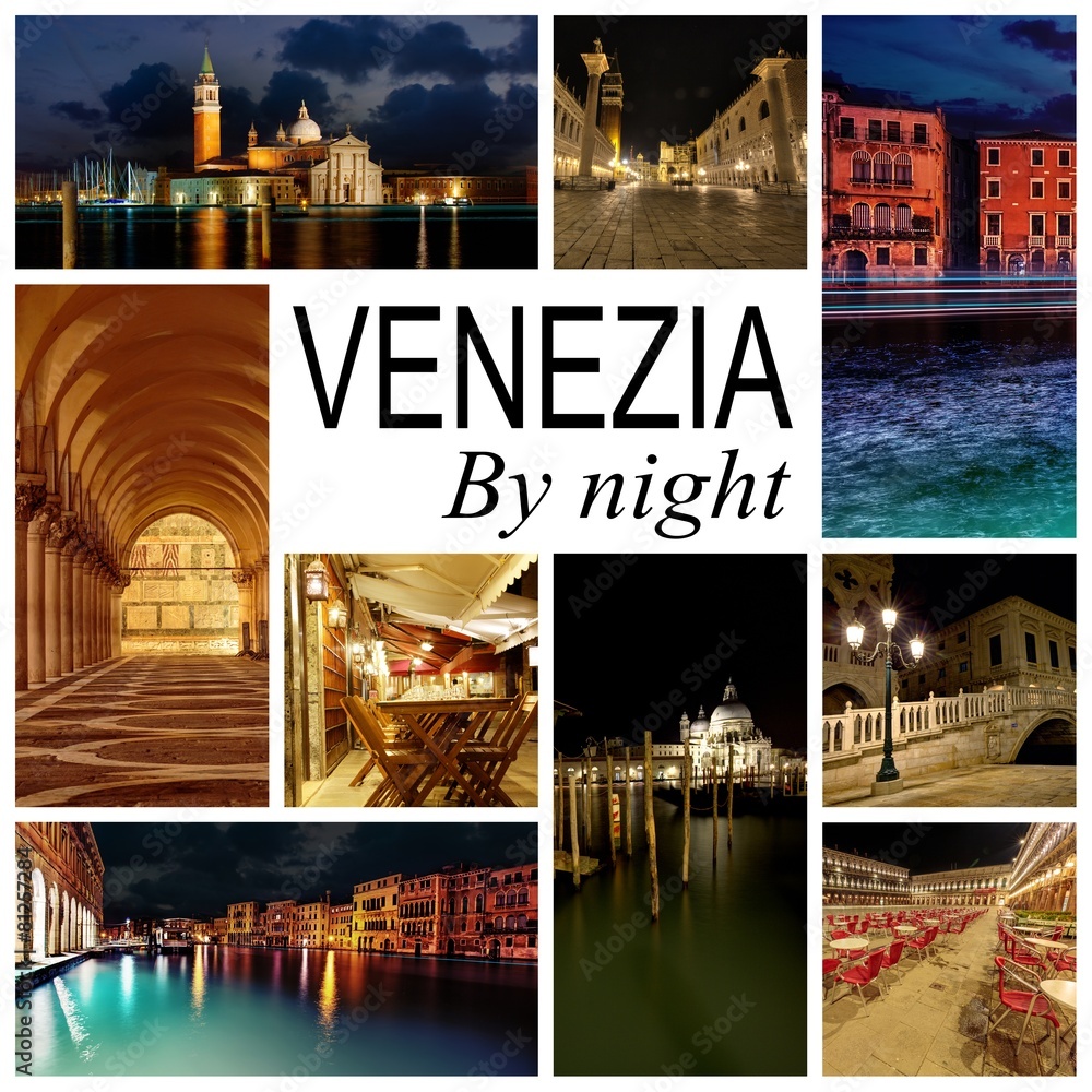 Colorful collage of venice by night