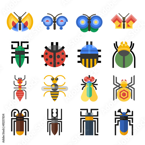 Insects geometric icons set