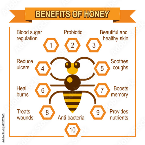 Infographic placard about benefits of honey