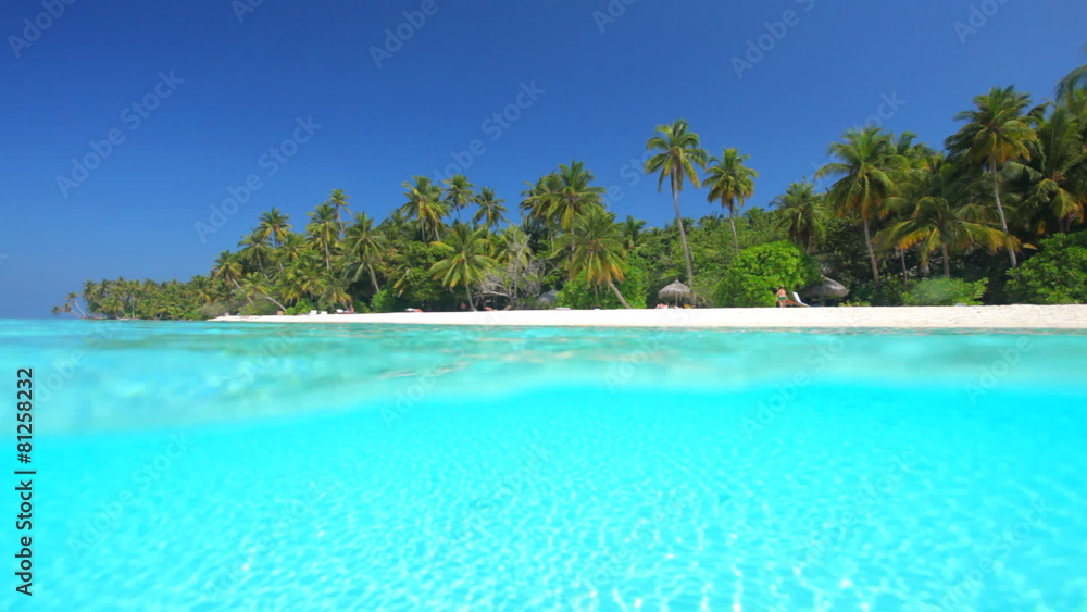 tropical island split shot lagoon and beach tropical island split shot lagoon and beach