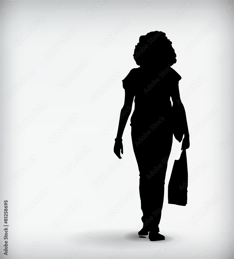 Black silhouette of a woman isolated on a white background