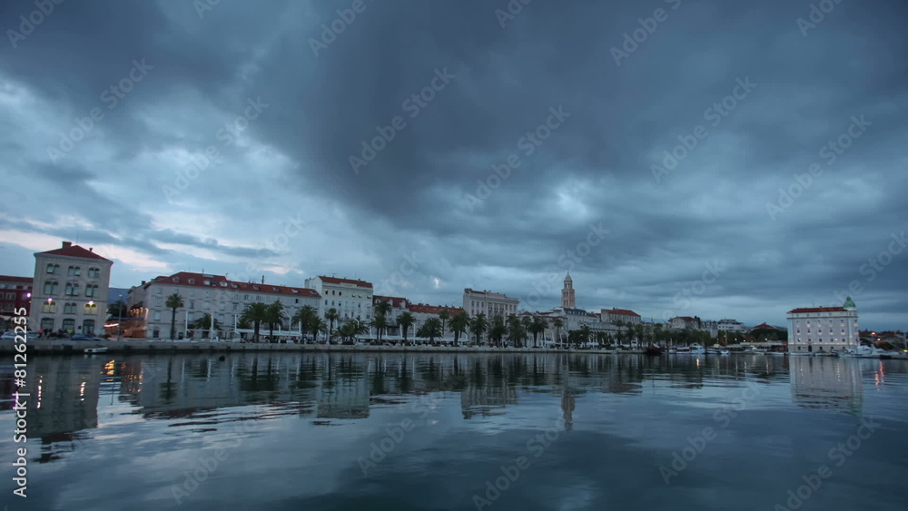 Timelapse of dark clouds passing over the seafront of Split in Croatia Timelapse of dark clouds passing over the seafront of Split in Croatia
