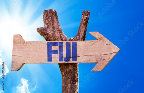 Fiji wooden sign with sky background
