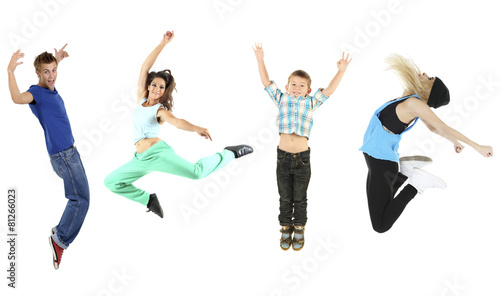 Jumping people isolated on white