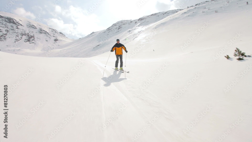 good skier following camera skiing off piste good skier following camera skiing off piste