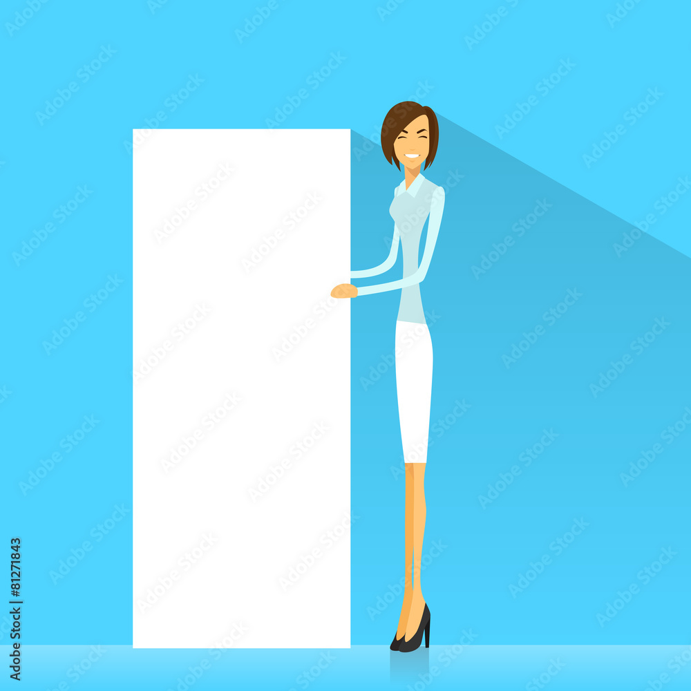 businesswoman with white board, signboard, showing an empty copy businesswoman with white board, signboard, showing an empty copy