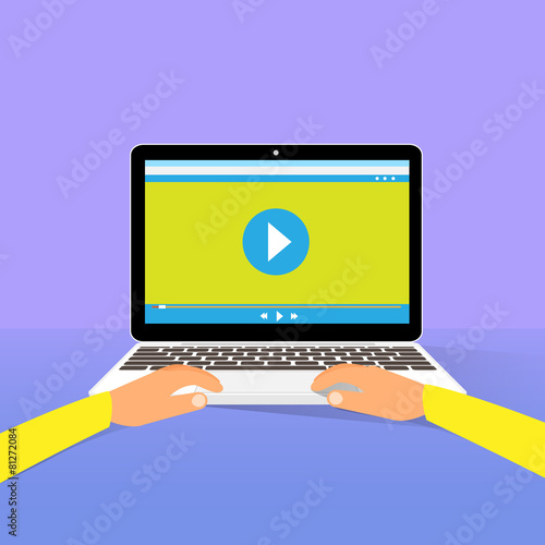 laptop computer watch movie player hand finger touch button