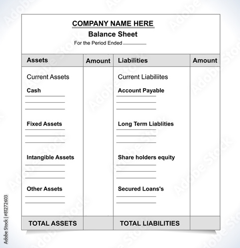 balance sheet format, unfill paper balance invoice form