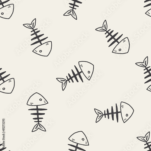 doodle fish bone seamless pattern background