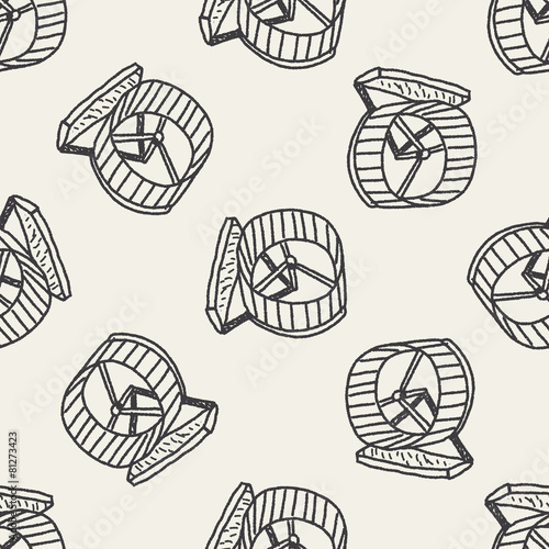 Pet exercise wheel doodle seamless pattern background
