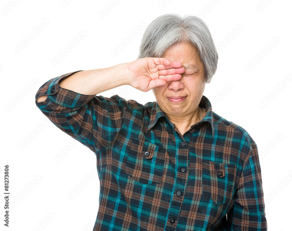 Old lady feel pain of eye