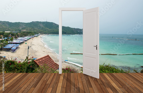 Landscape behind the opening door,3D © Suwatchai