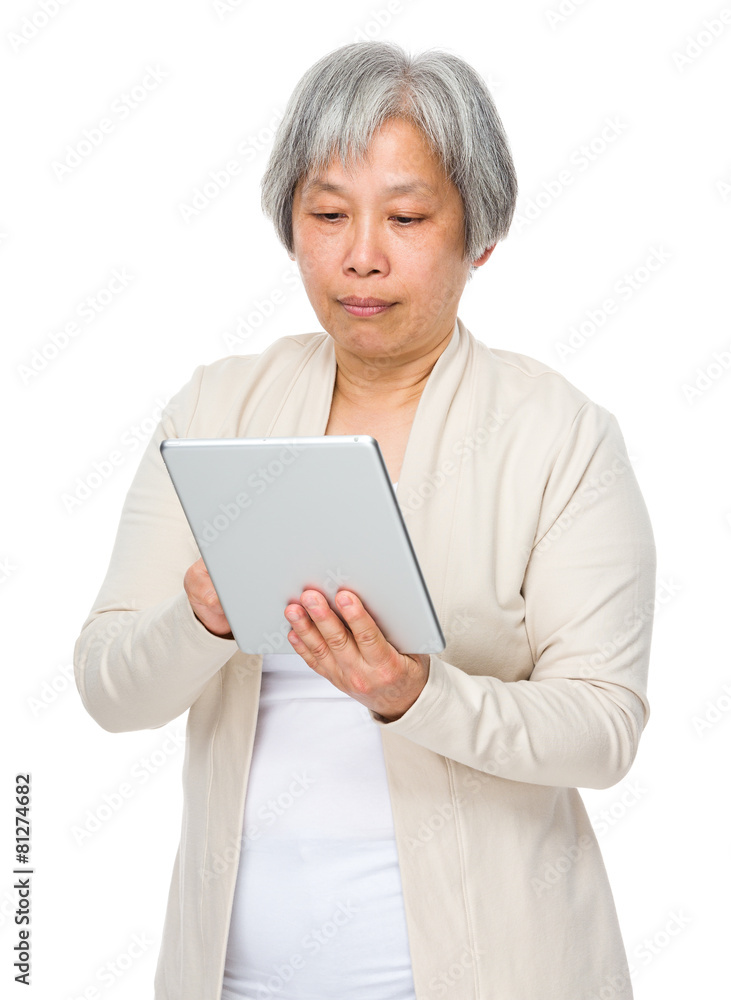 Old woman use of tablet Old woman use of tablet