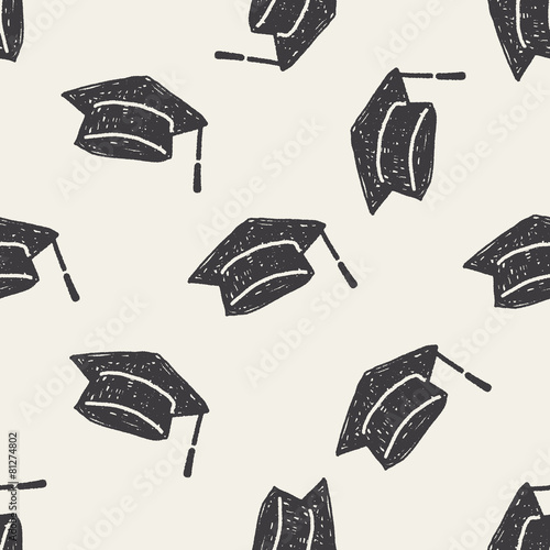 graduation hat doodle seamless pattern background