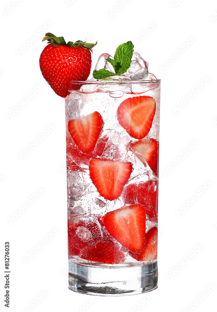 Glass Of Cold strawberry Drink with ice isolated on white backgr Glass Of Cold strawberry Drink with ice isolated on white backgr
