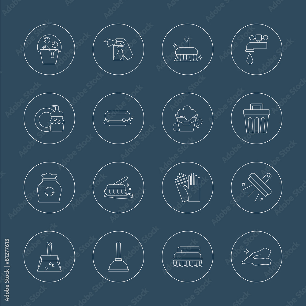 cleaning line icon set