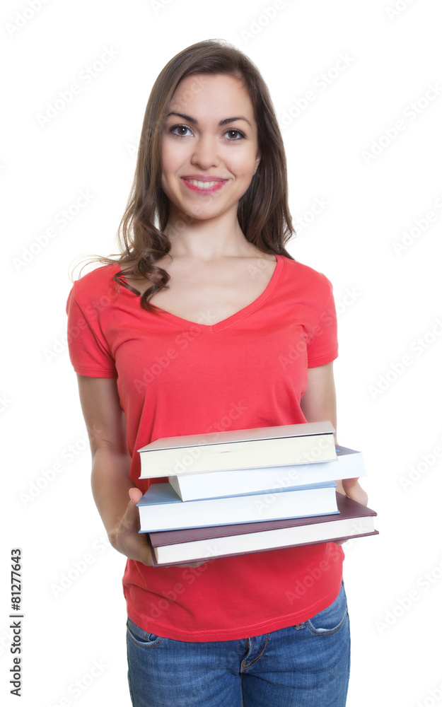 Studentin mit langen dunklen Haaren und Büchern Studentin mit langen dunklen Haaren und Büchern