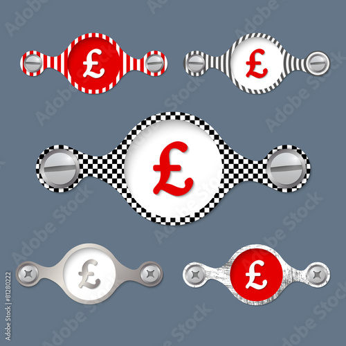 five abstract objects with pattern and pound sterling icon