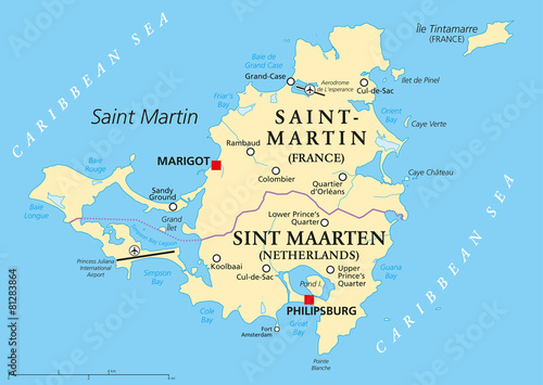 Saint Martin Island Political Map photo