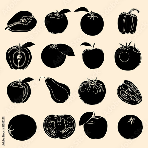 Set silhouettes of fruits and vegetables