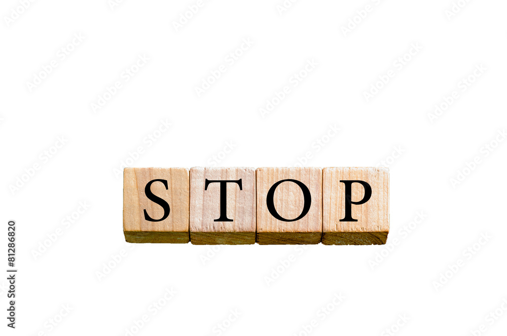 Word STOP isolated on white background with copy space Word STOP isolated on white background with copy space